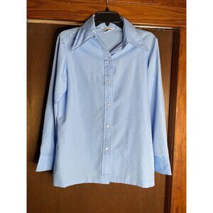 Vtg 70s Sears Button Shirt Butterfly Collar Disco Women's 16 Blue Asis